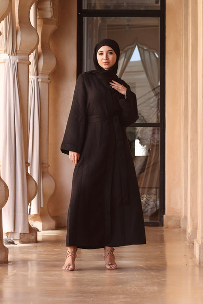 Sahar Textured Kimono Abaya - Black