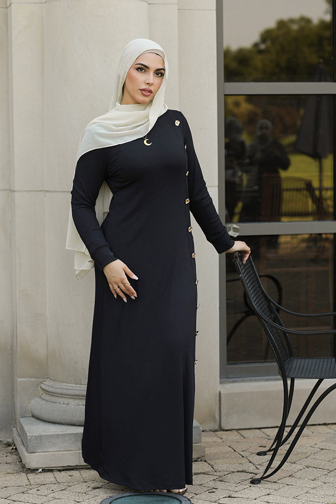 Lujain Ribbed Dress - Midnight Black