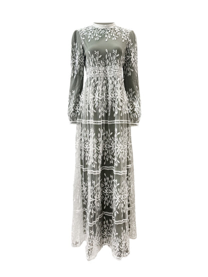 lace whisper dress Women's Tidal Whisper A-line Jewel Neck Embroidered Lace Maxi Dress XS/S/M/L/XL Pink MEAN BLVD, Pink / XS