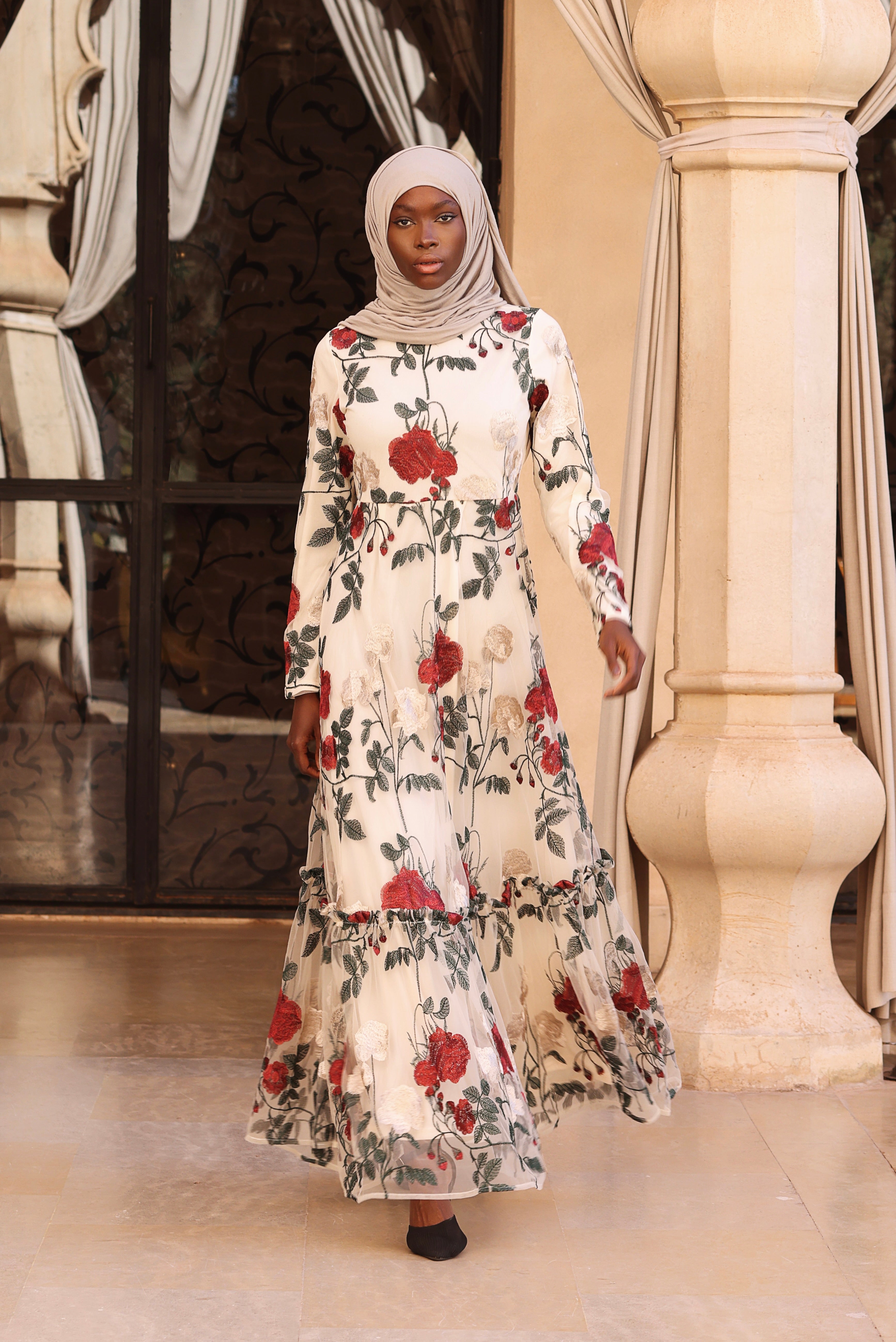 Floral Lace High Neck Hijab Wedding Dress Long Sleeves TB1472 – TANYA BRIDAL