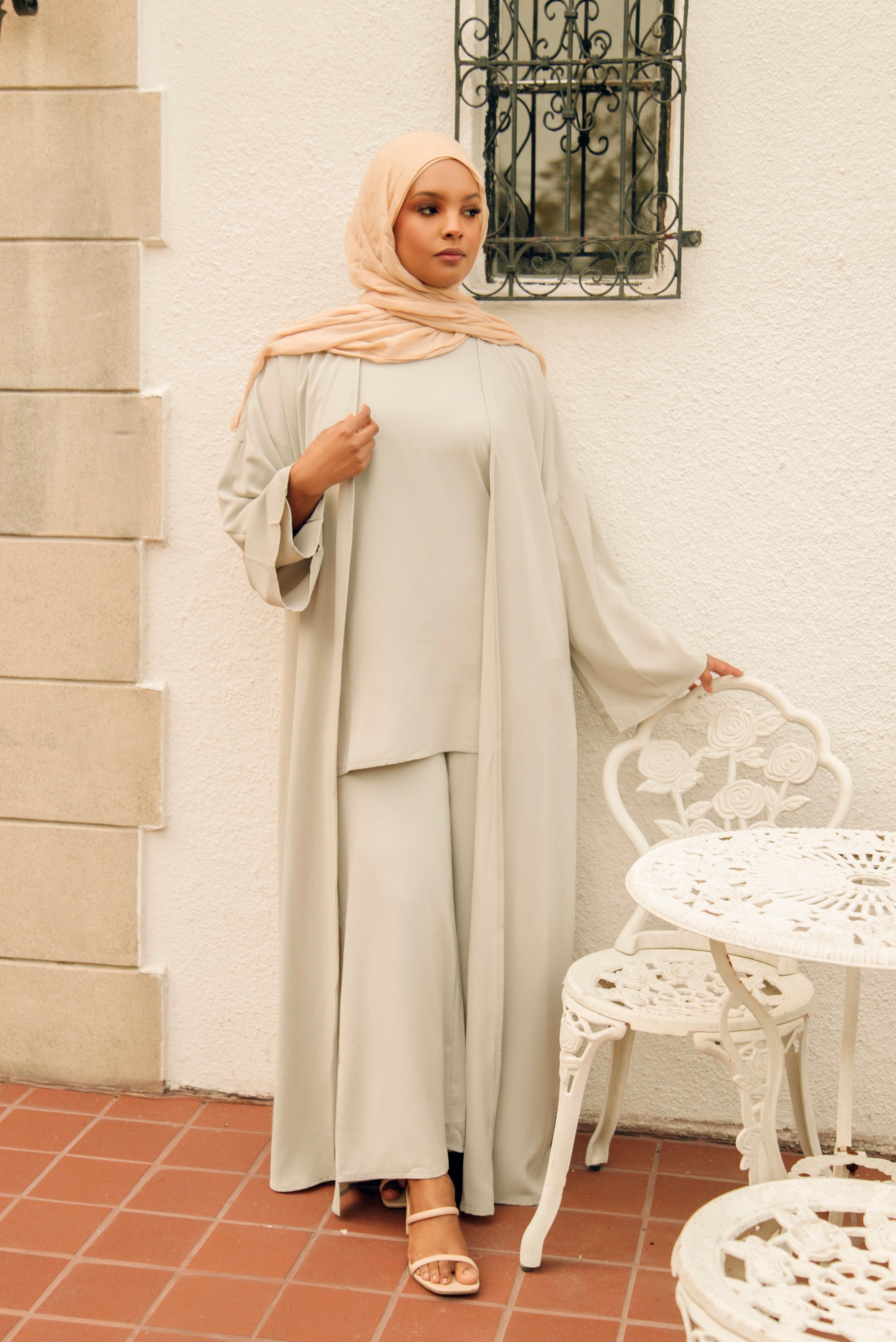 Serene Three Piece Abaya Matching Set - Moonstone