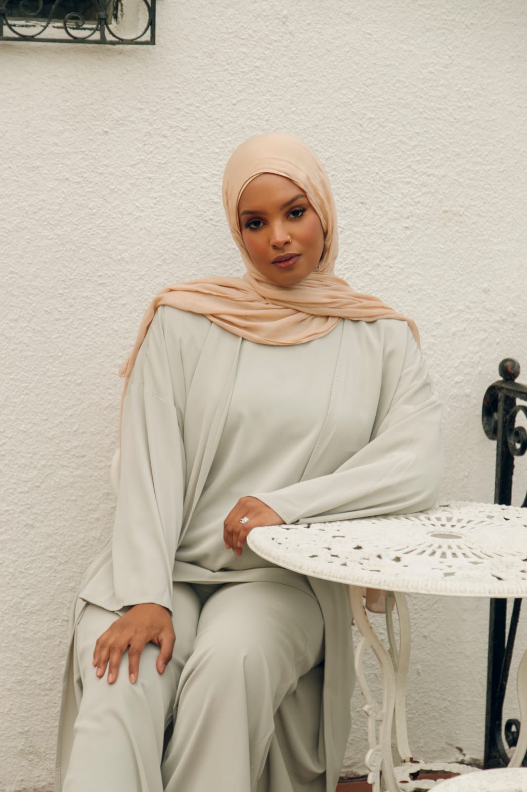 Serene Three Piece Abaya Matching Set - Moonstone