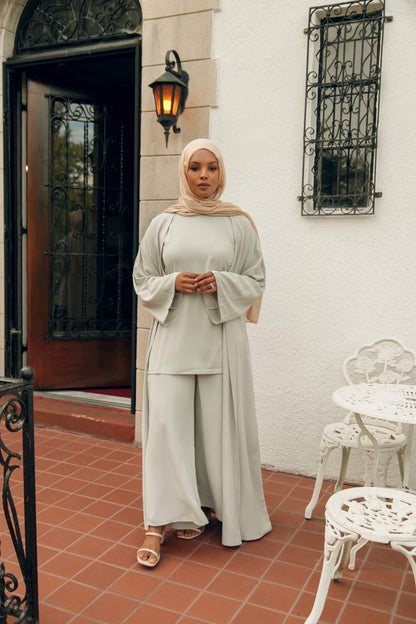 Serene Three Piece Abaya Matching Set - Moonstone