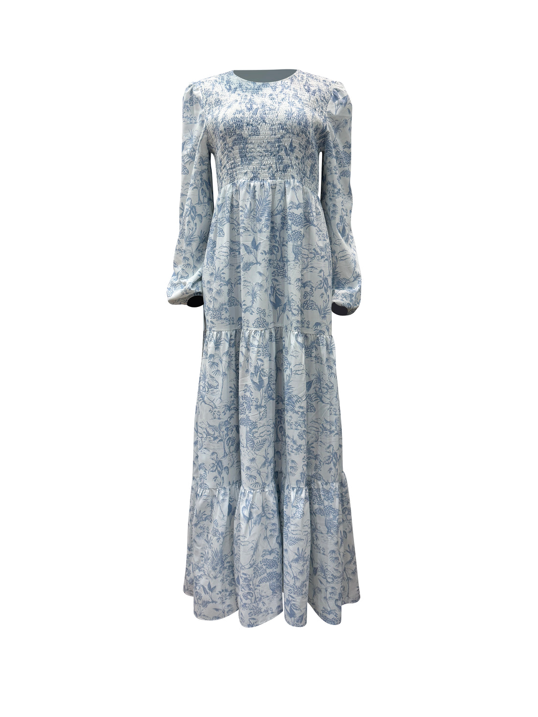 Nawar Toile Smocked Maxi Dress – Bleu