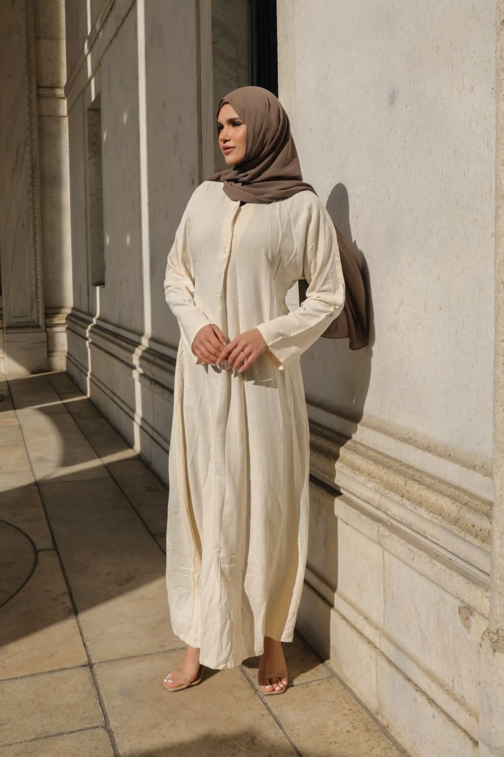 Shifah Flowy Abaya Dress - Beige