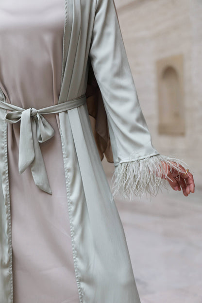 Sofiya Feather Kimono Abaya - Pastel Mint
