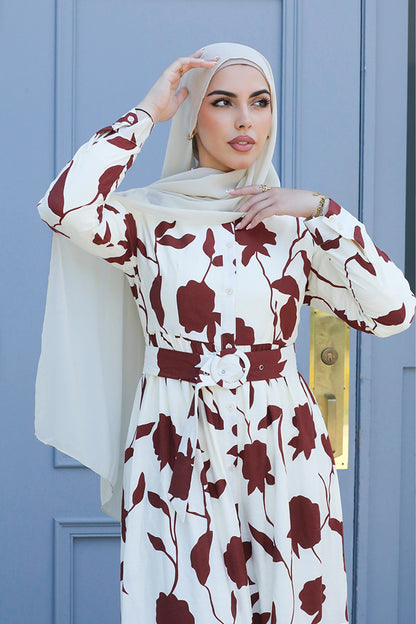 Reem Button Floral Maxi - Carnation