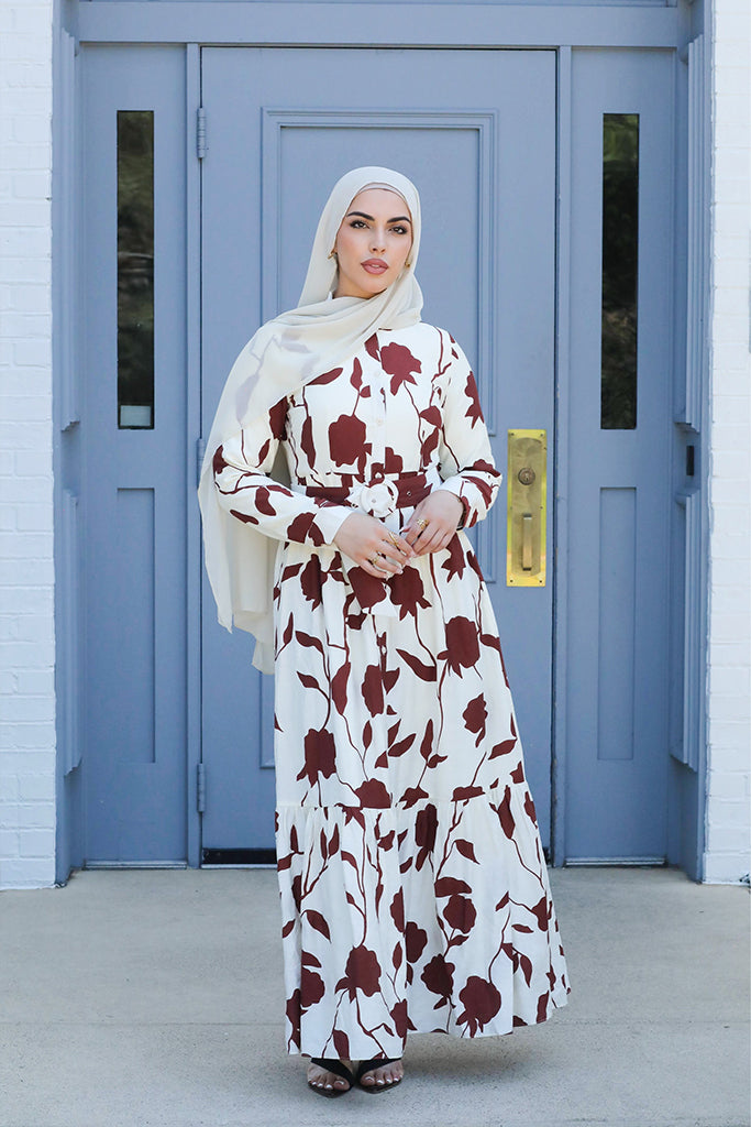 Reem Button Floral Maxi - Carnation