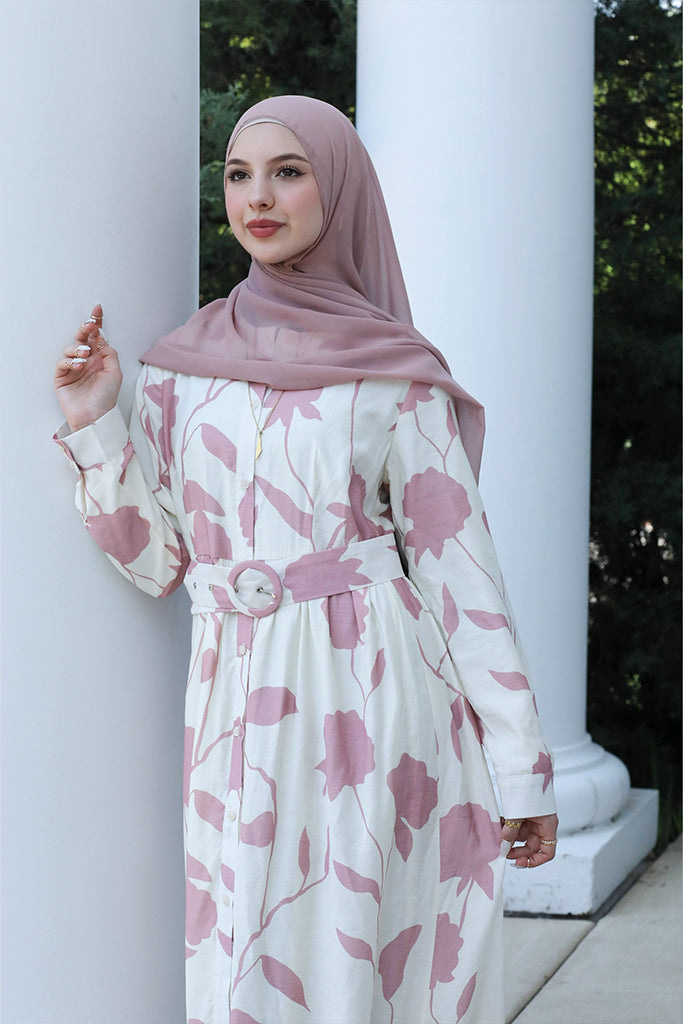 Reem Button Floral Maxi - Rosewood Petal