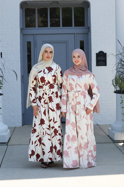 Reem Button Floral Maxi - Rosewood Petal