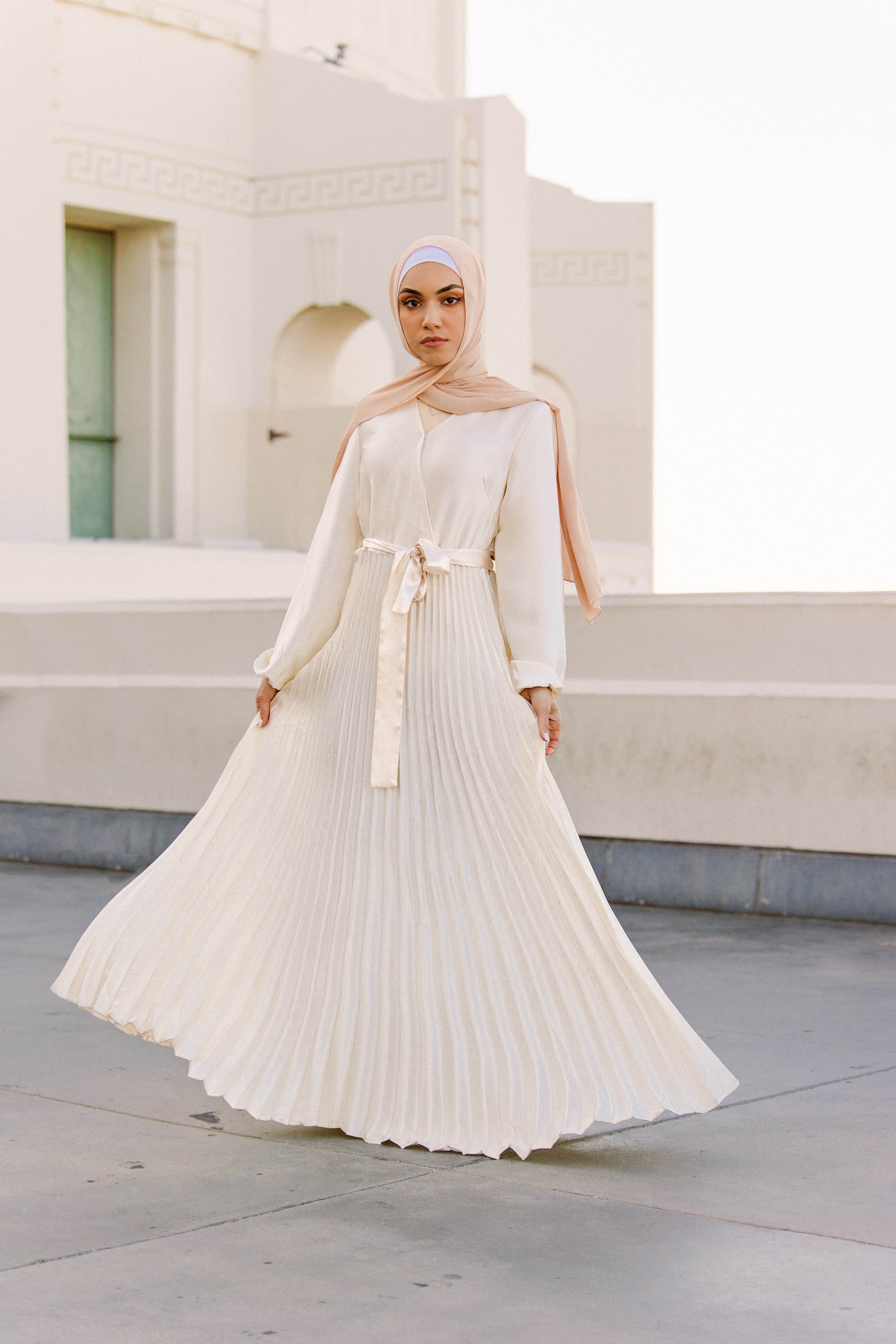 Ayla Pleated Satin Gown - Ivory