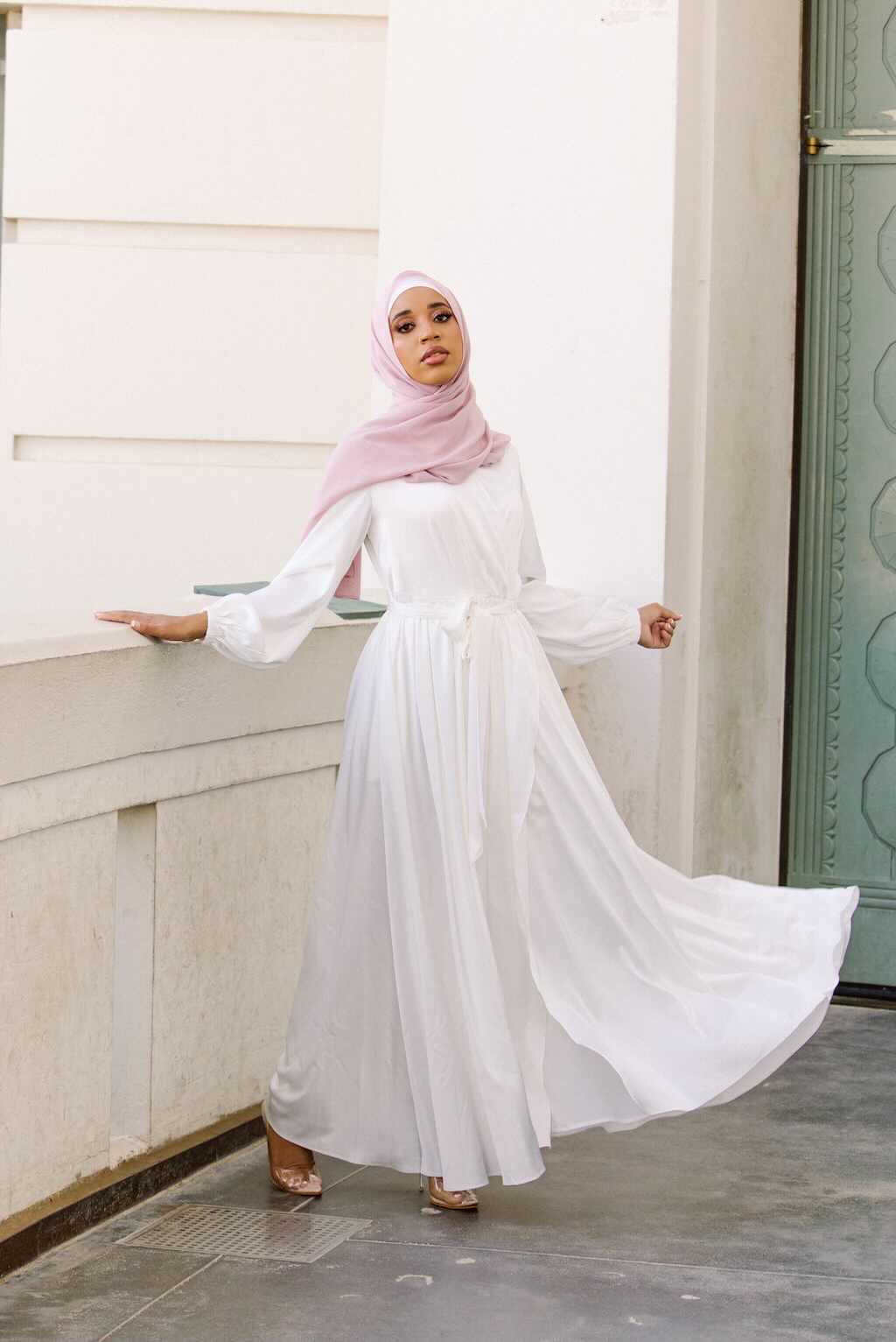 Modest Satin Dress - White