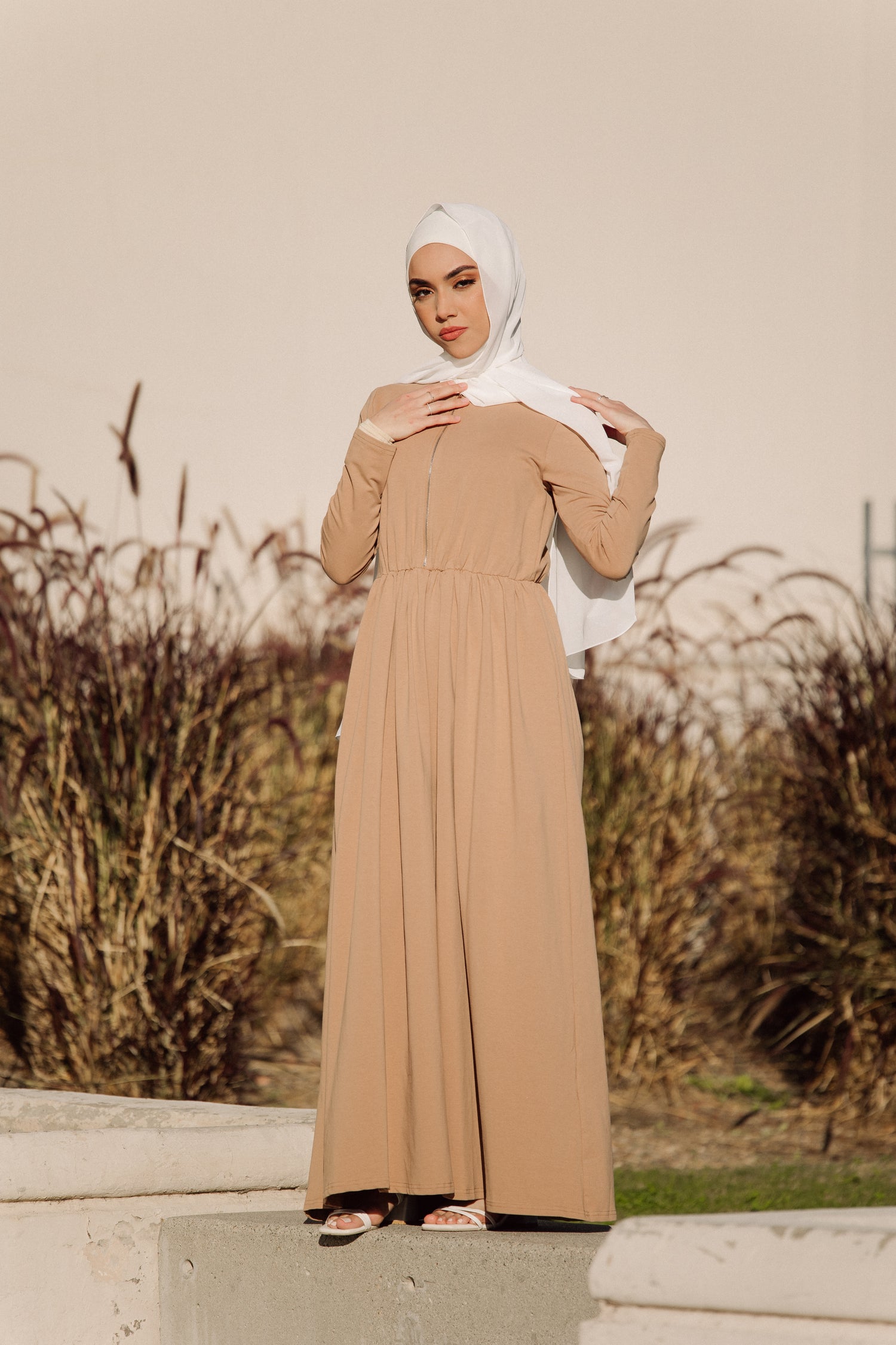 Aminah Zipper Jersey Dress - Cocoa Bean