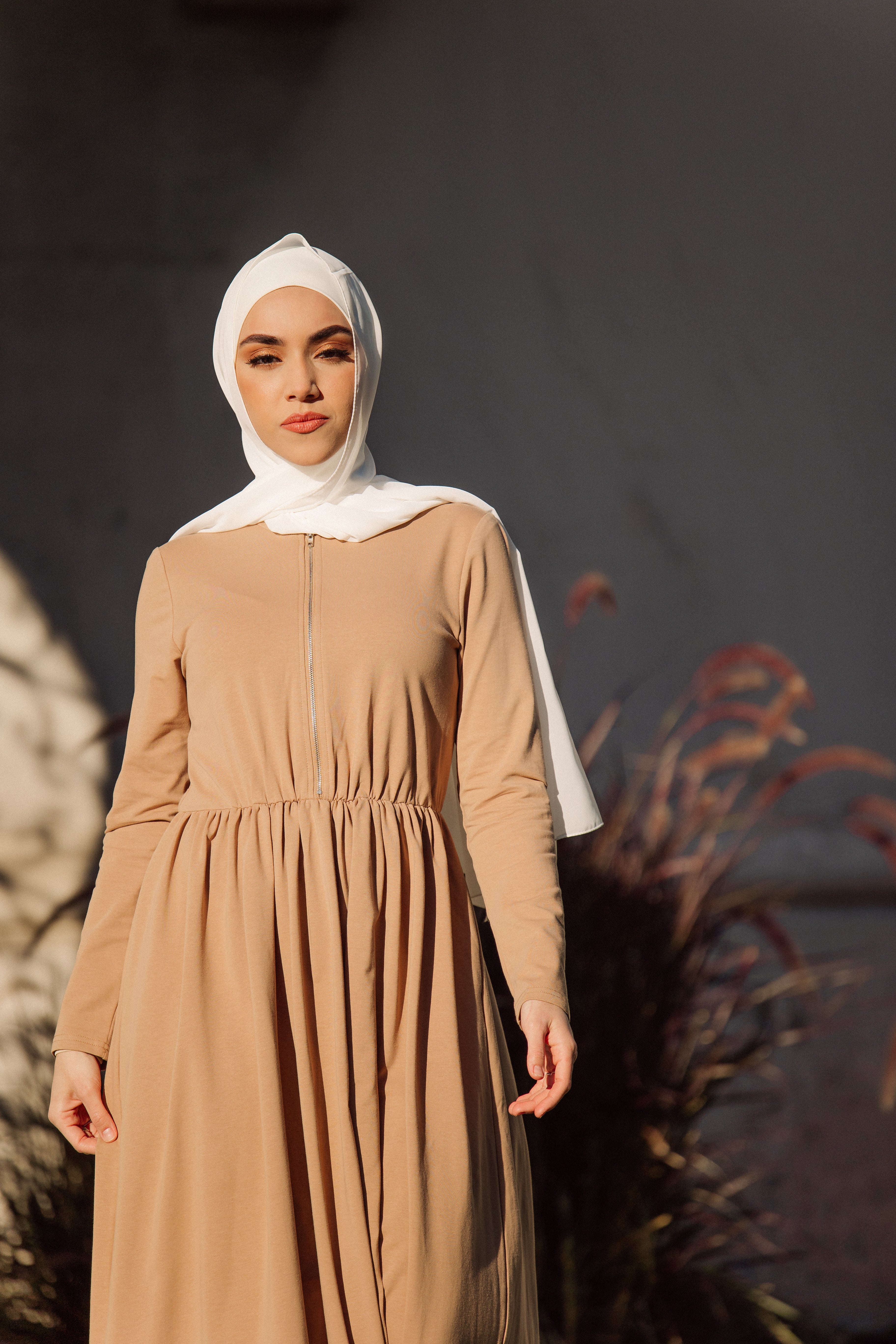 Aminah Zipper Jersey Dress - Cocoa Bean