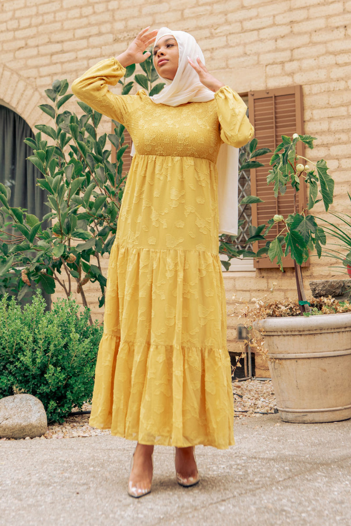 Melanie Embossed Maxi Dress - Mustard