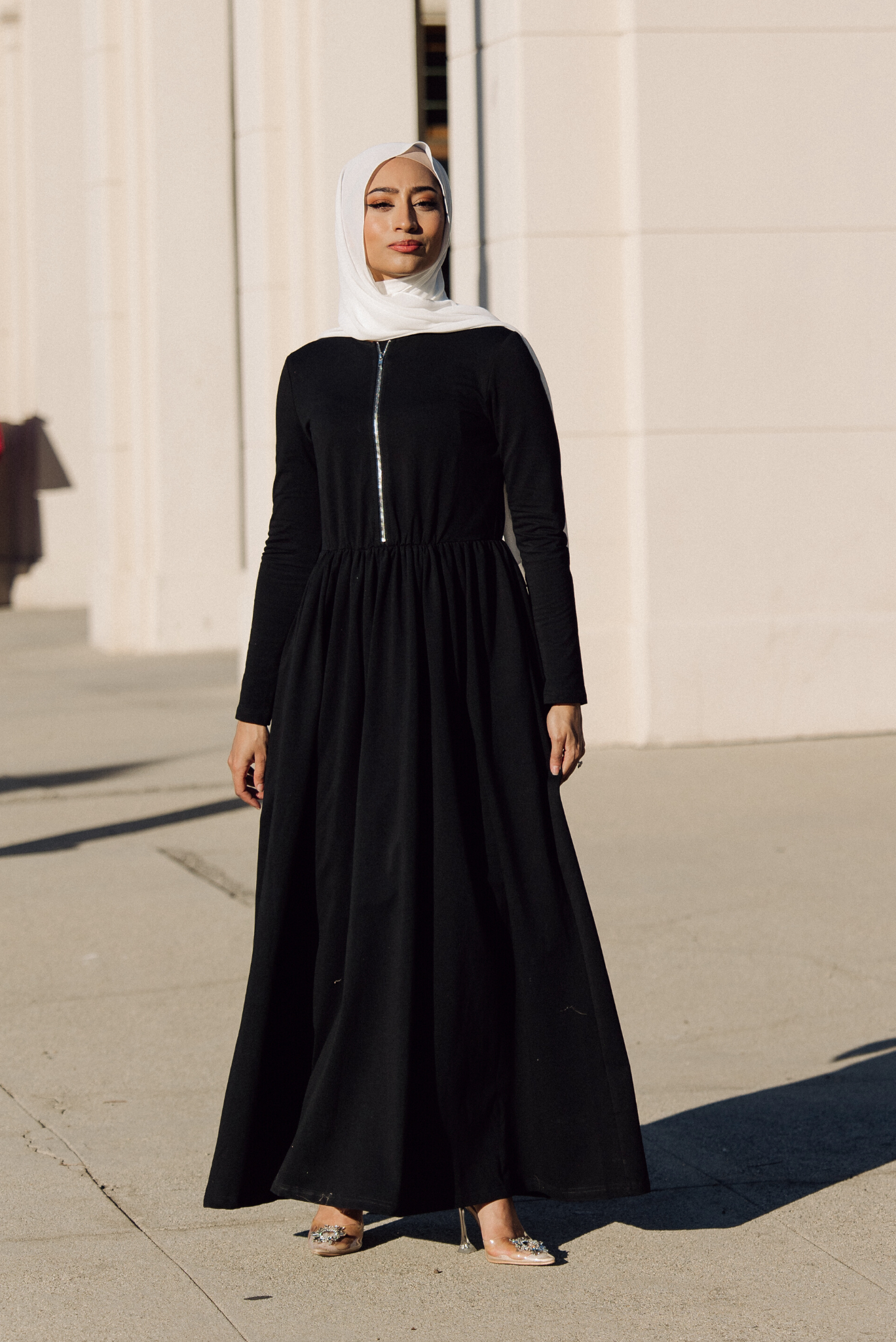 Aminah Zipper Jersey Dress - Black