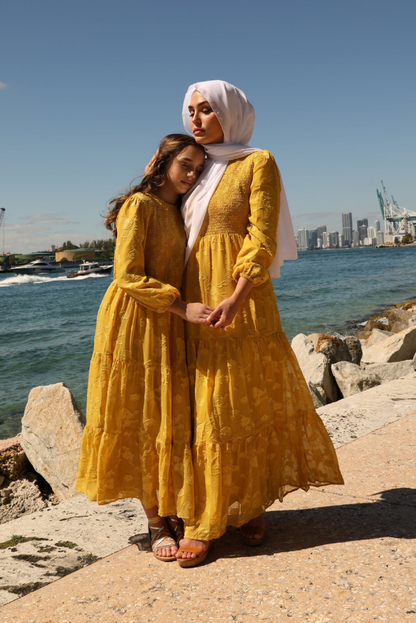 Mini Melanie Embossed Maxi Dress - Mustard