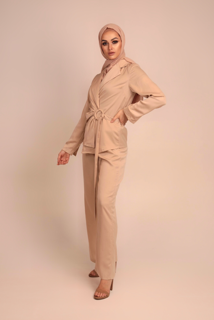Rory Wrap Blouse And Pants Set - Beige OUTLET SALE