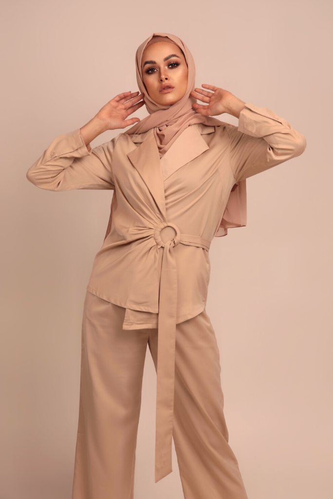 Rory Wrap Blouse And Pants Set - Beige OUTLET SALE