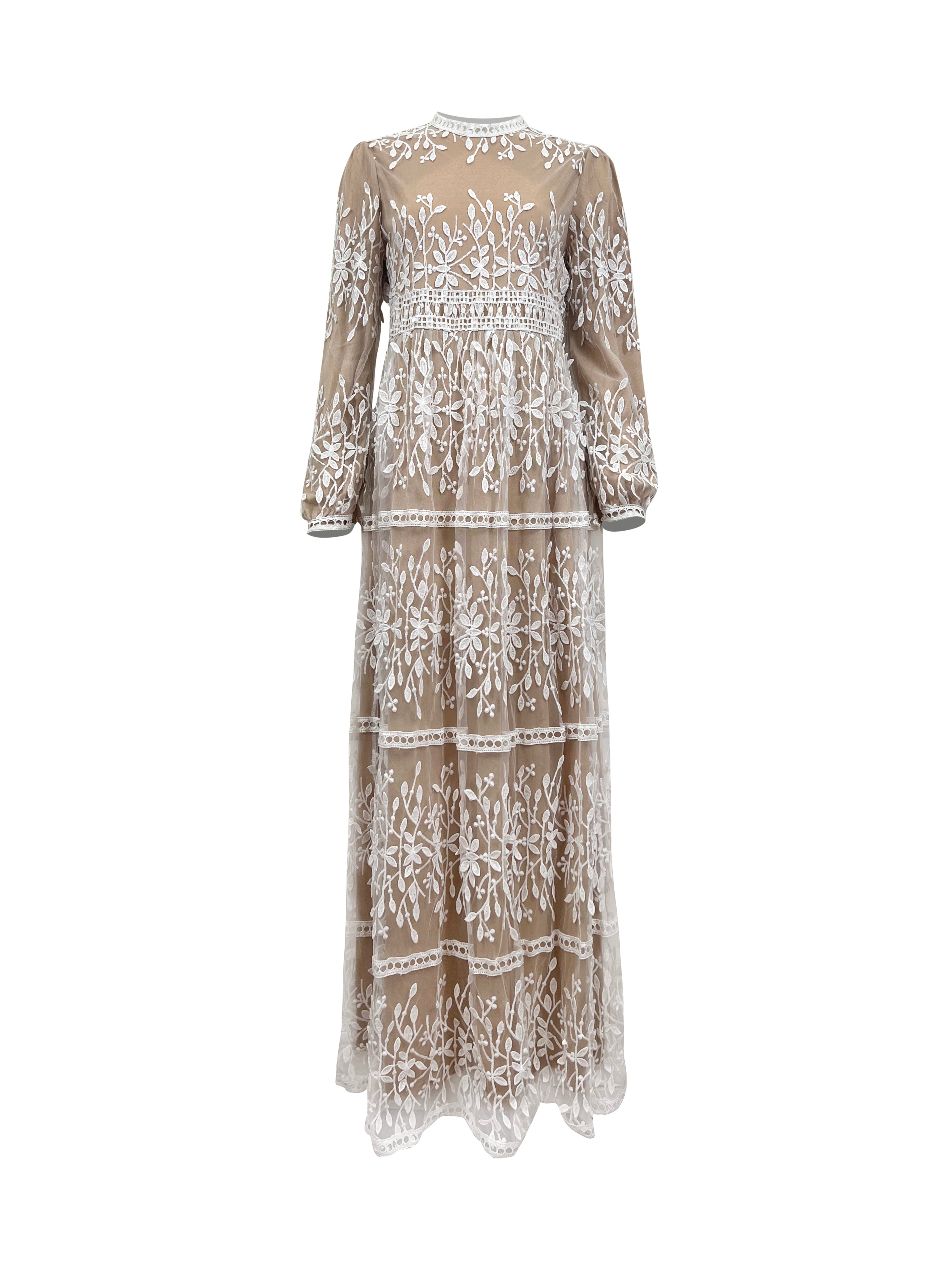 Shop Avery Lace Maxi Dress in Chai Tea Latte Shade from Niswa Fashion Shop Avery Lace Maxi Dress in Chai Tea Latte Shade from Niswa Fashion
