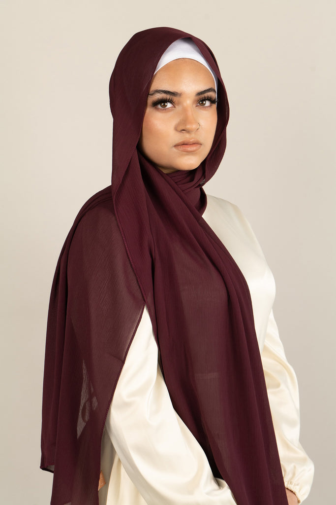 BURGUNDY BLISS Crepe Chiffon-AllScarves-Niswa Fashion