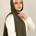 DARK OLIVE Crepe Chiffon-AllScarves-Niswa Fashion