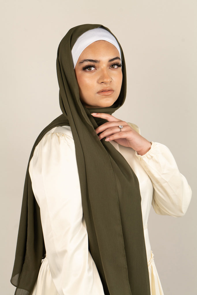 DARK OLIVE Crepe Chiffon-AllScarves-Niswa Fashion