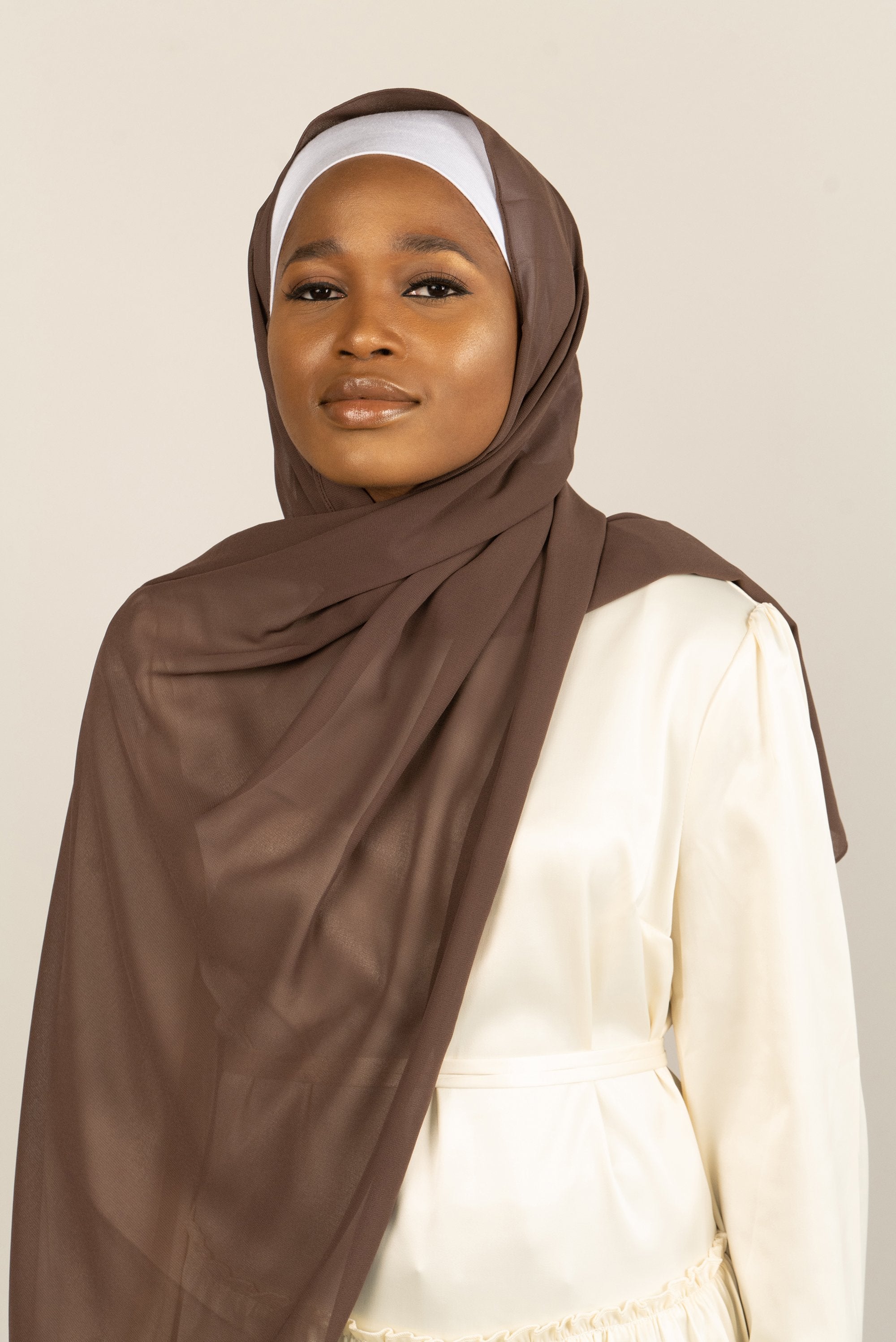 DOUBLE ESPRESSO Georgette Chiffon Scarf-AllScarves-Niswa Fashion