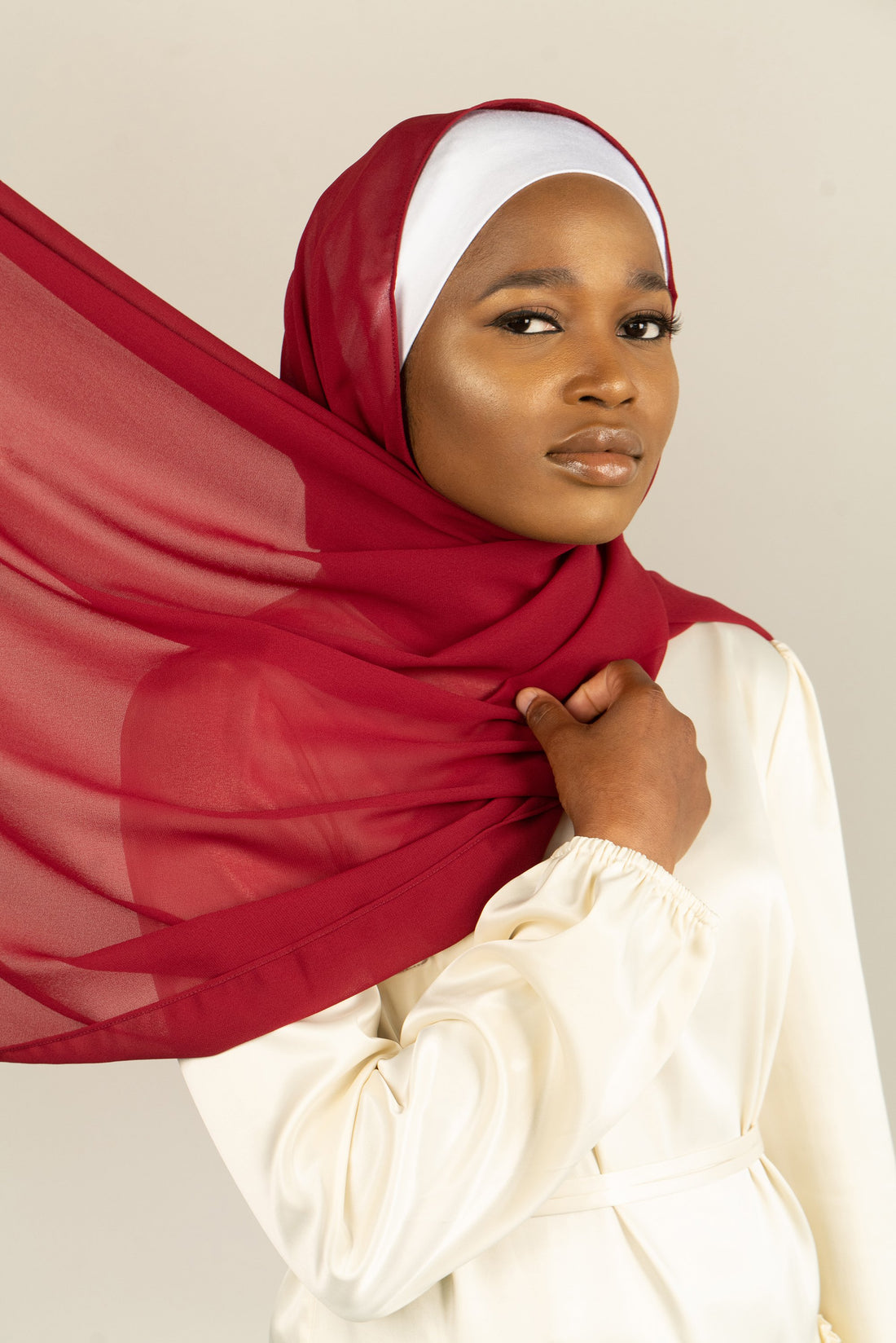 LADYBUG RED Georgette Chiffon Scarf-AllScarves-Niswa Fashion