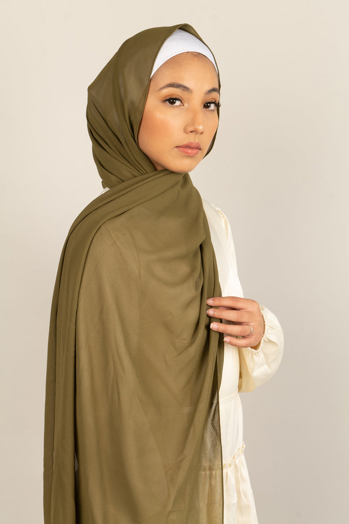 LIGHT MOSS Georgette Chiffon Scarf-AllScarves-Niswa Fashion