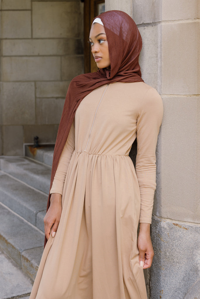 Aminah Zipper Jersey Dress - Cocoa Bean