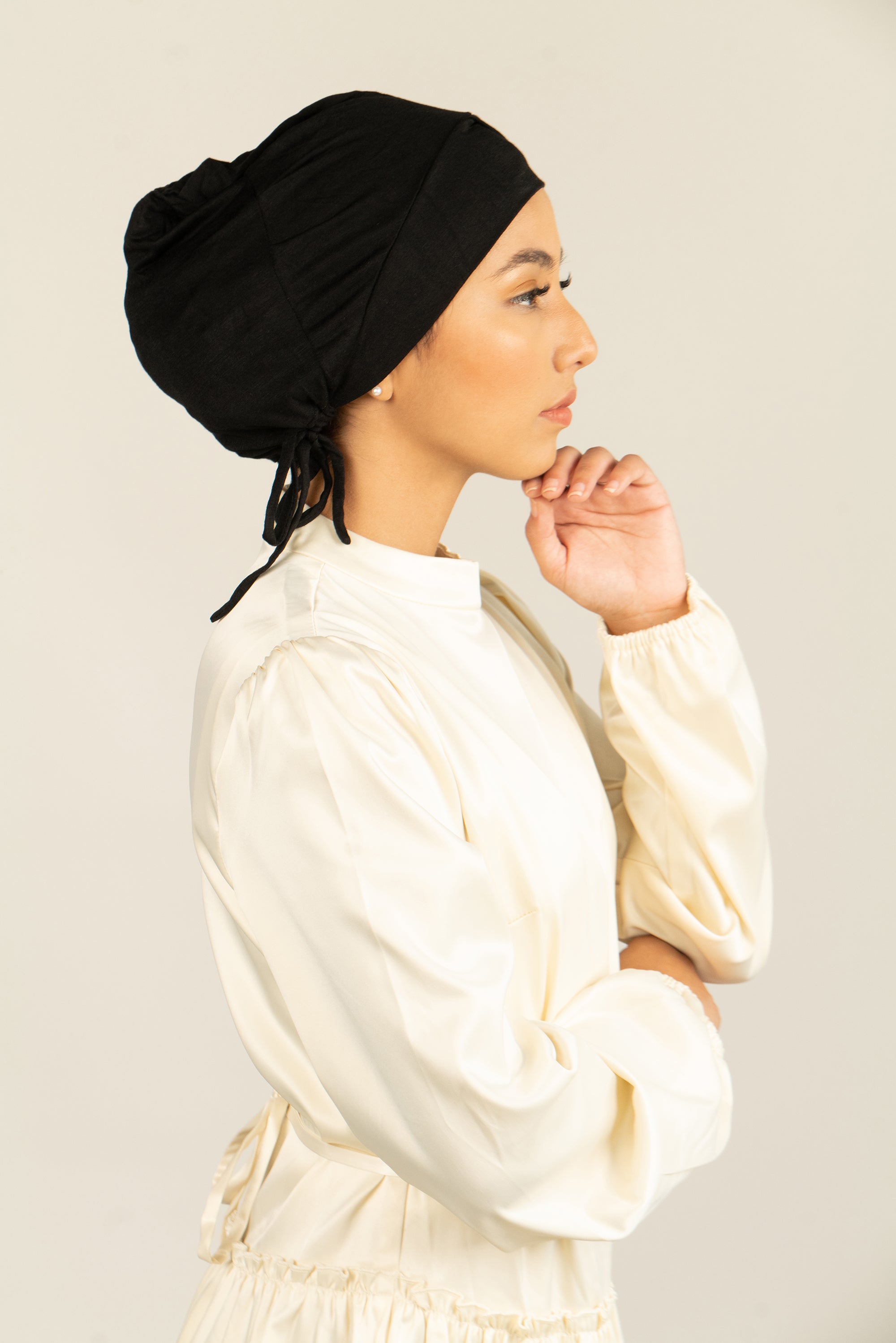 Tie Back Hijab Cap - Black