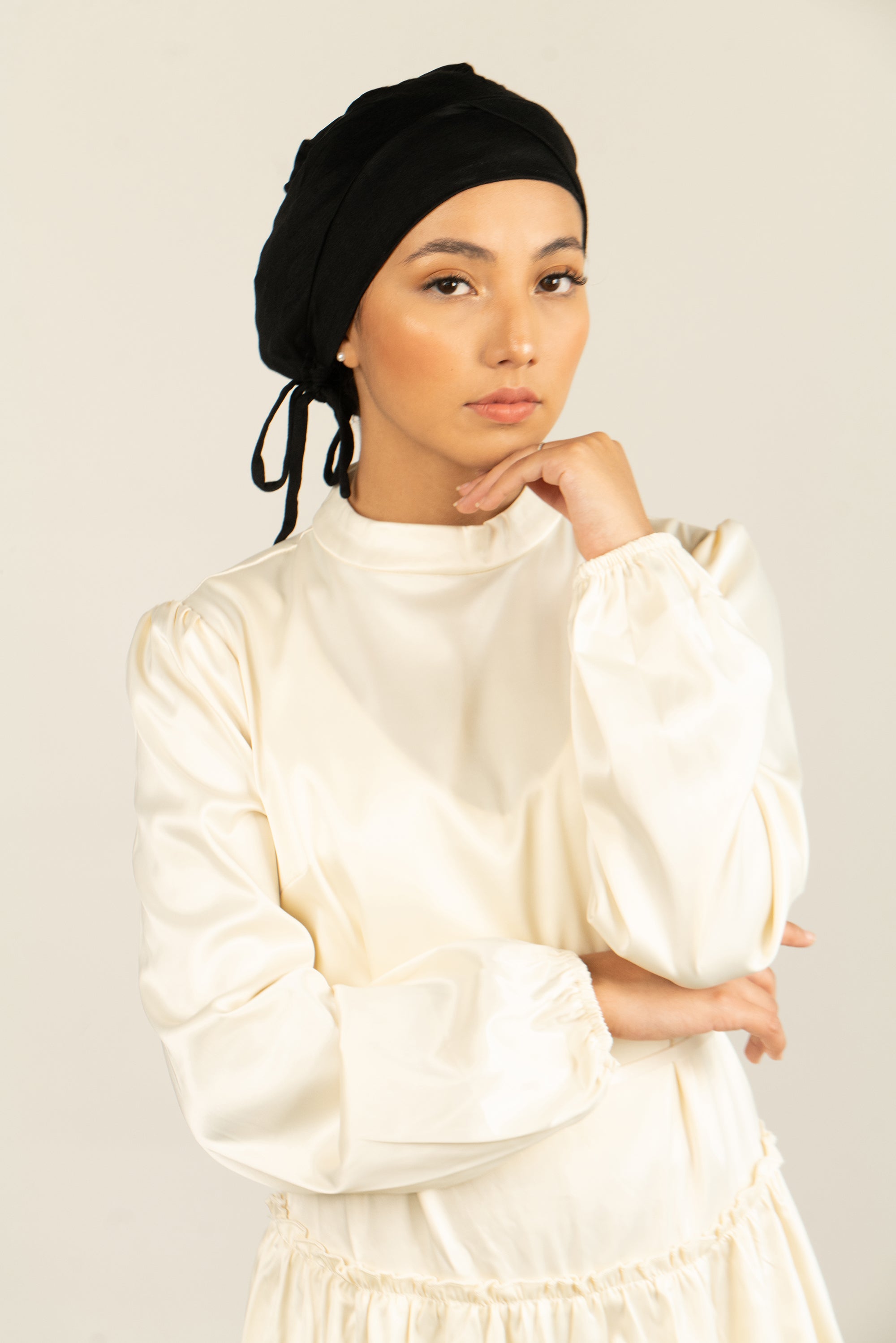 Tie Back Hijab Cap - Black