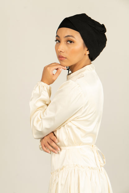 Tie Back Hijab Cap - Black