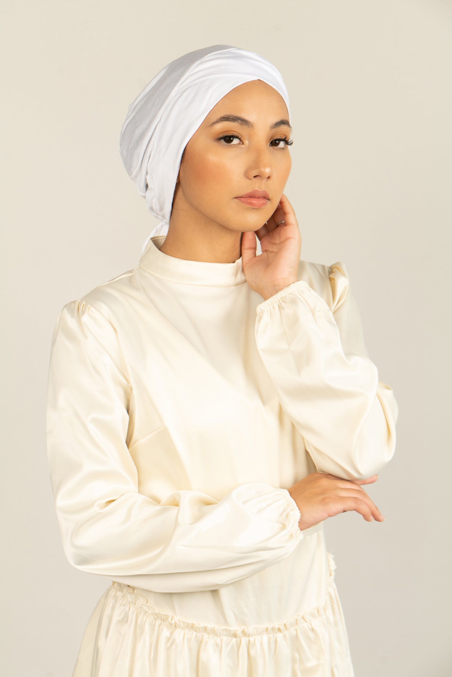 Tie Back Hijab Cap - White