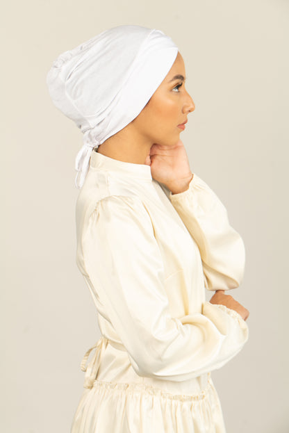 Tie Back Hijab Cap - White