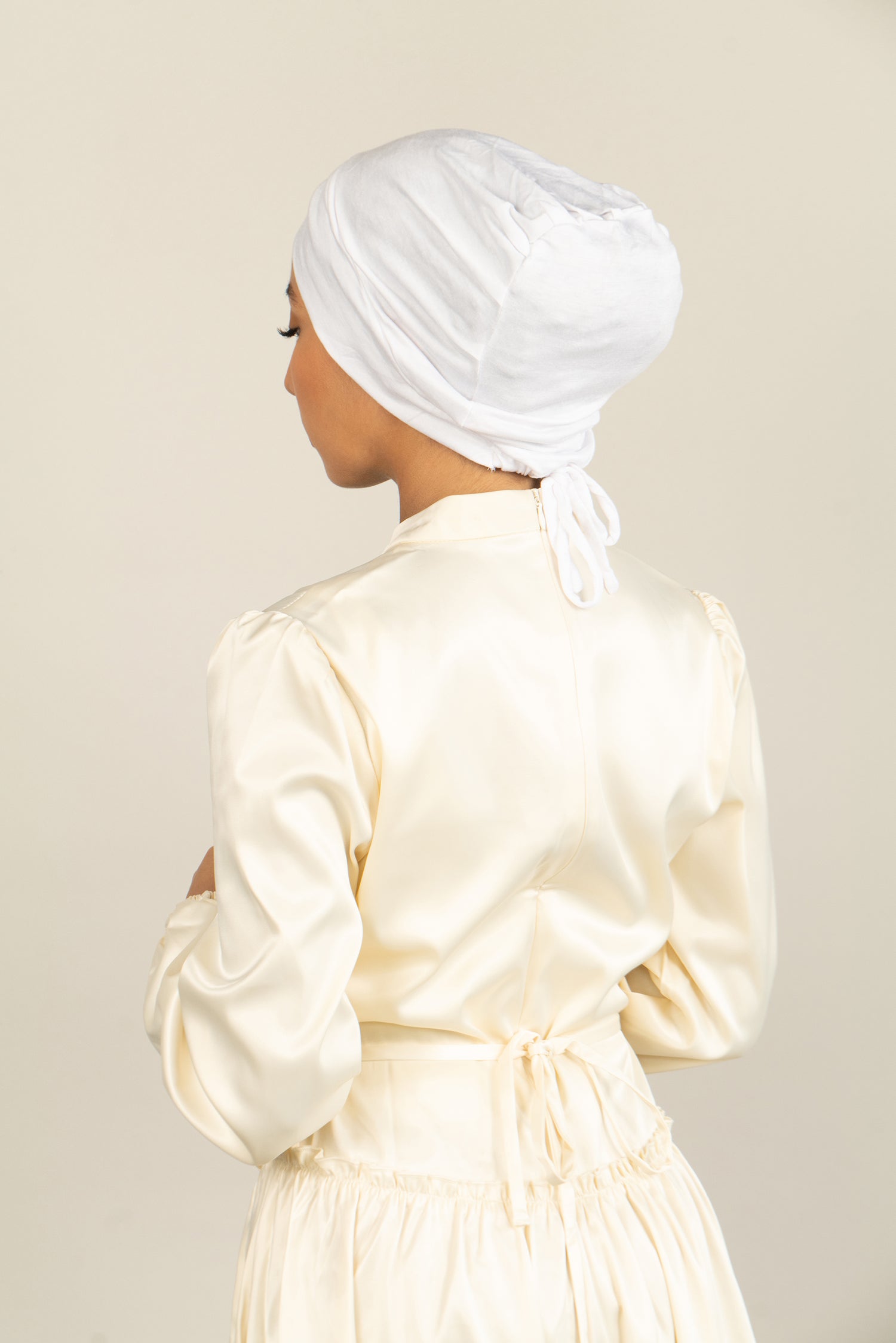 Tie Back Hijab Cap - White