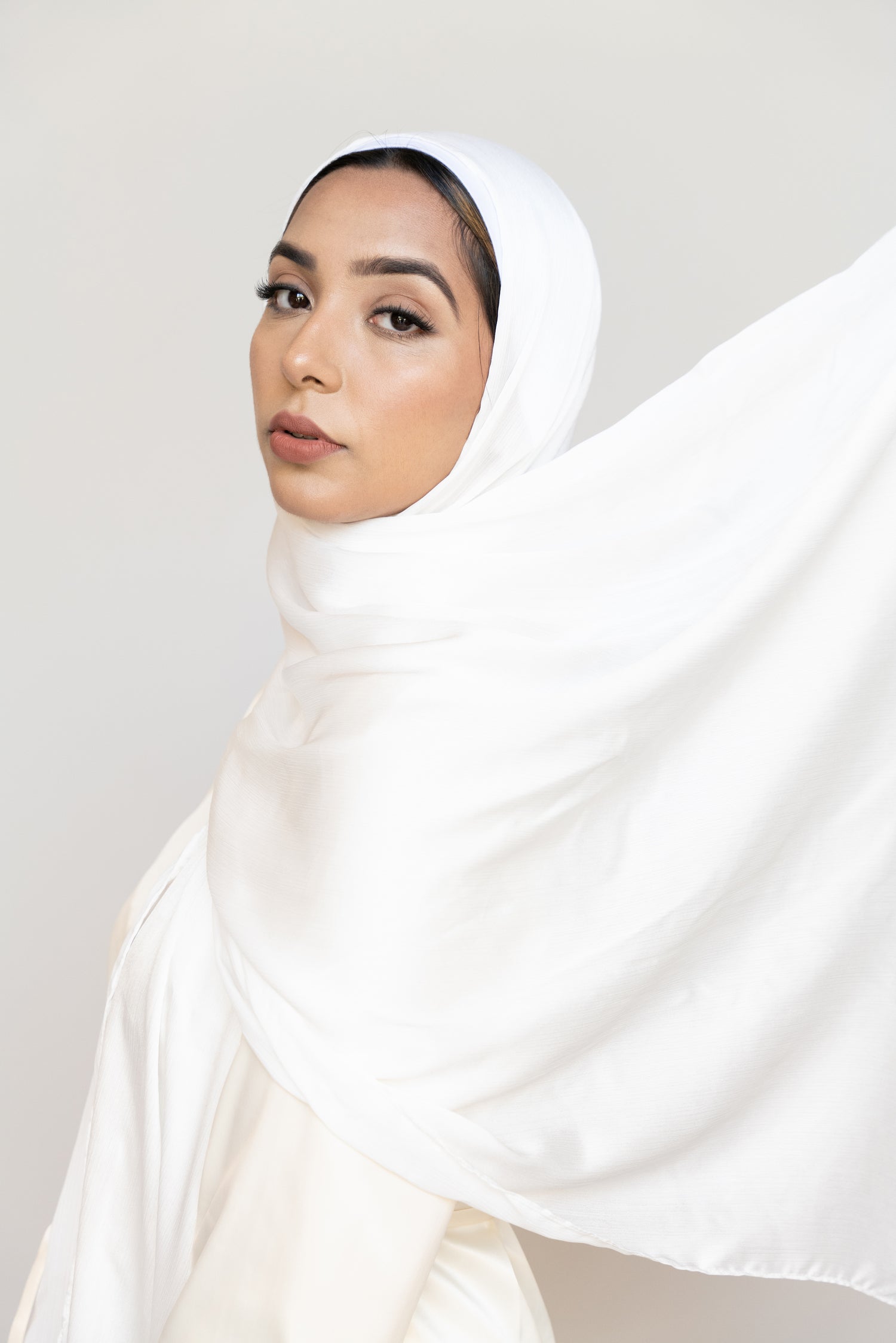 Order Pearl White Delux Satin Crepe Hijab Scarf