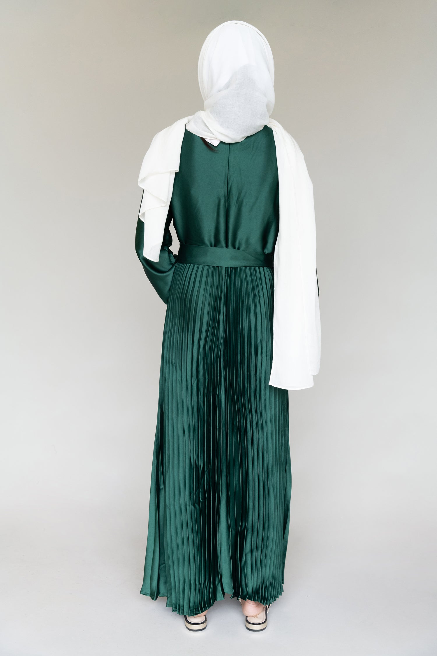 Mini Ayla Pleated Satin Gown - Emerald