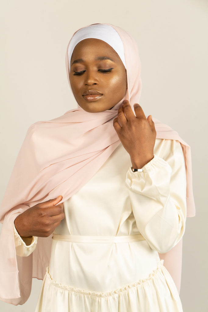 POWDER BLUSH Georgette Chiffon Scarf-AllScarves-Niswa Fashion