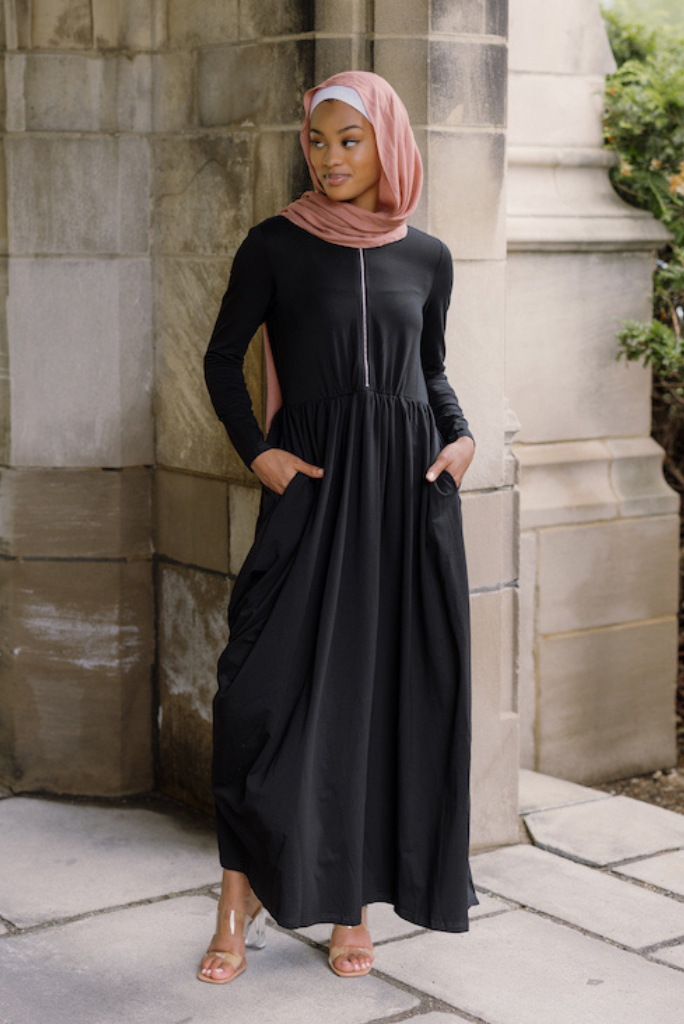 Aminah Zipper Jersey Dress - Black