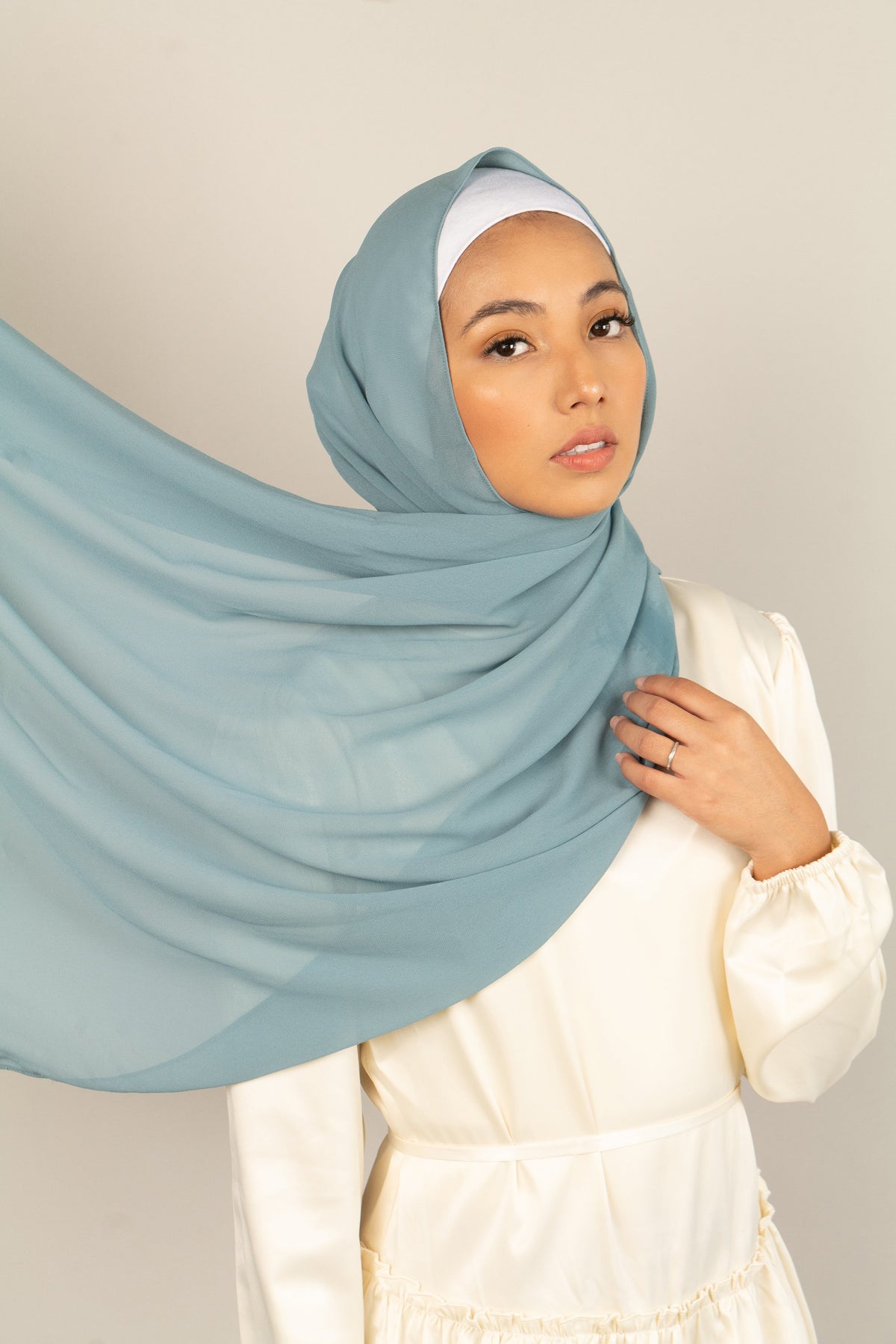 TEAL AZURE Georgette Chiffon Scarf-AllScarves-Niswa Fashion