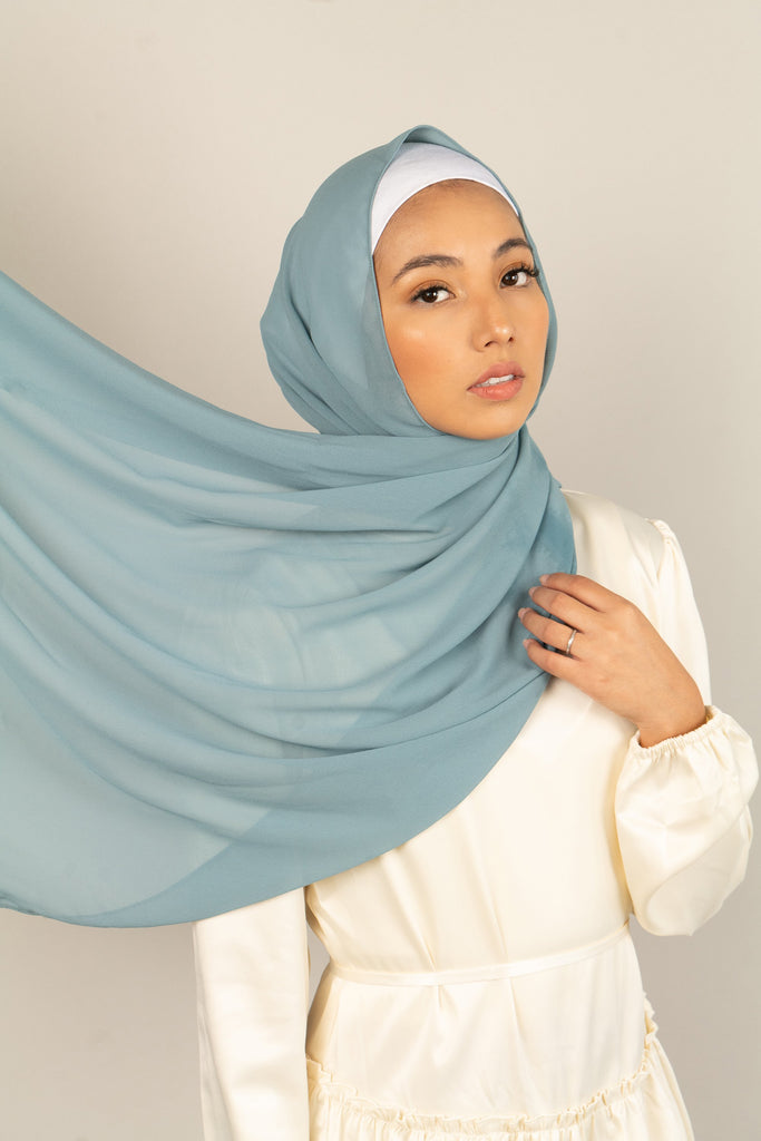 TEAL AZURE Georgette Chiffon Scarf-AllScarves-Niswa Fashion