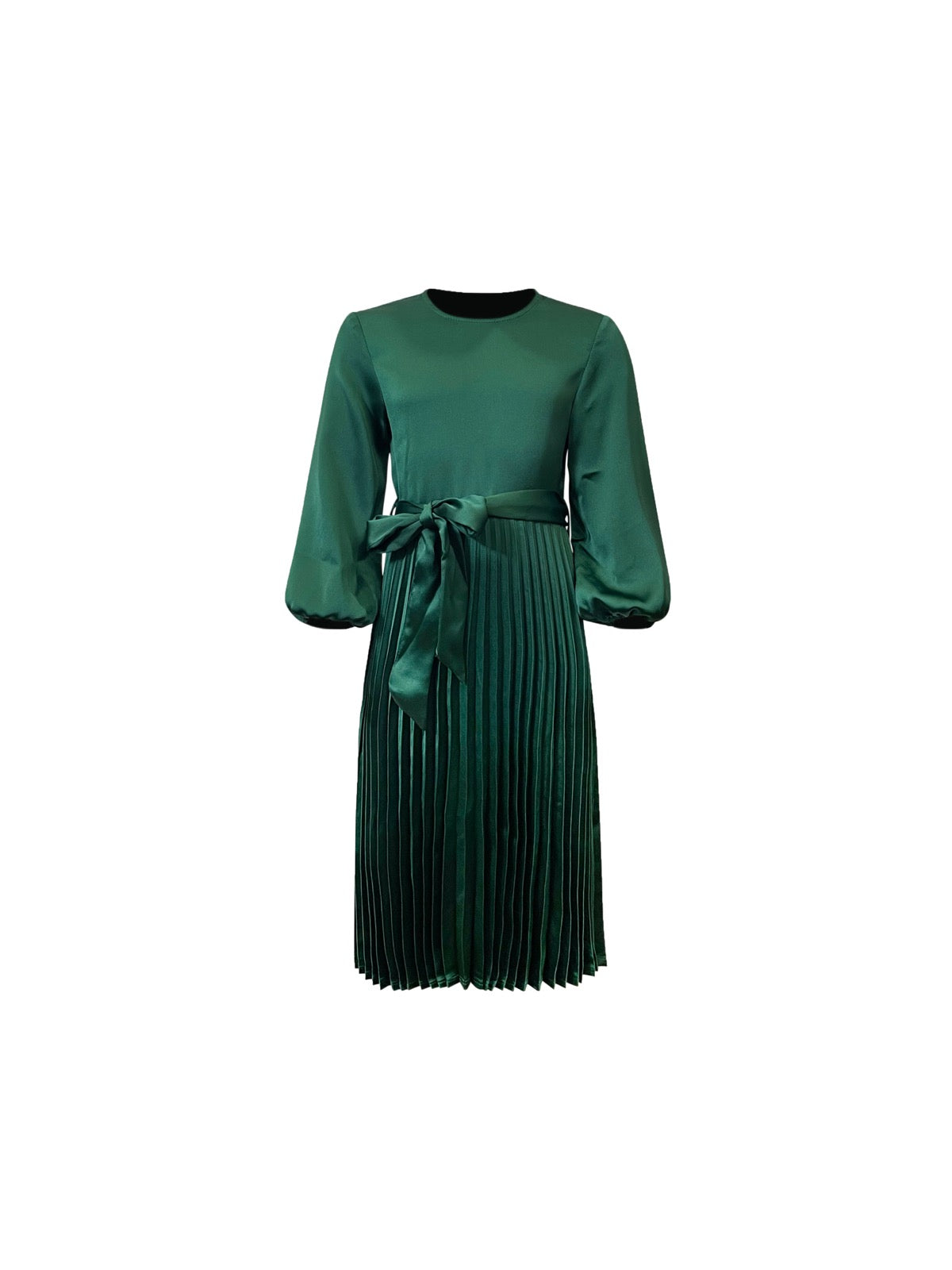 Mini Ayla Pleated Satin Gown - Emerald