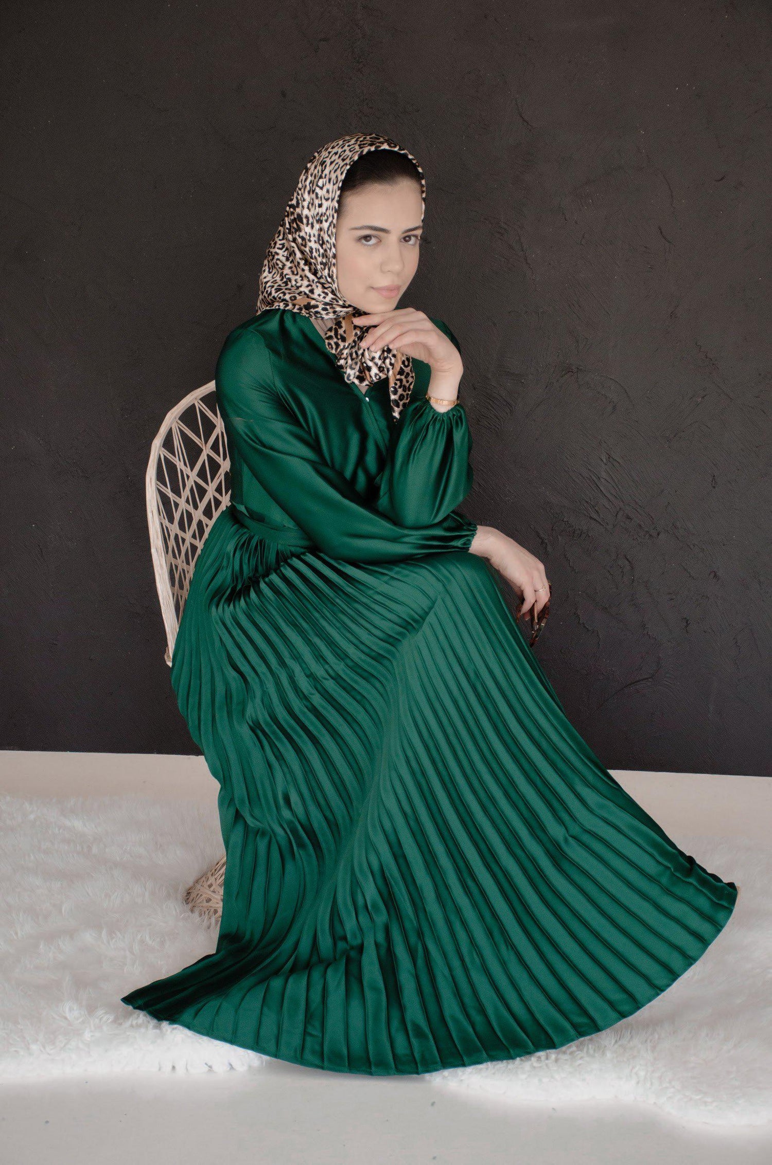 Ayla Pleated Satin Gown - Emerald-Niswa Fashion