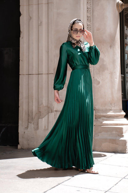 Ayla Pleated Satin Gown - Emerald Ayla Pleated Satin Gown - Emerald