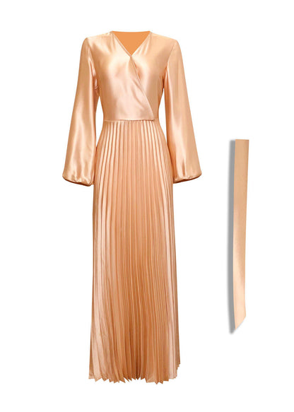 Ayla Pleated Satin Gown - Sunlight Gold-Niswa Fashion