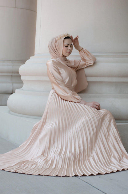 Ayla Pleated Satin Gown - Sunlight Gold-Niswa Fashion