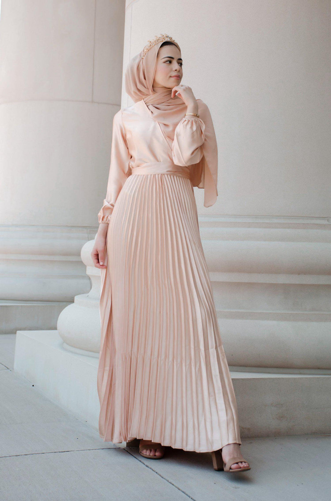 Ayla Pleated Satin Gown - Sunlight Gold-Niswa Fashion