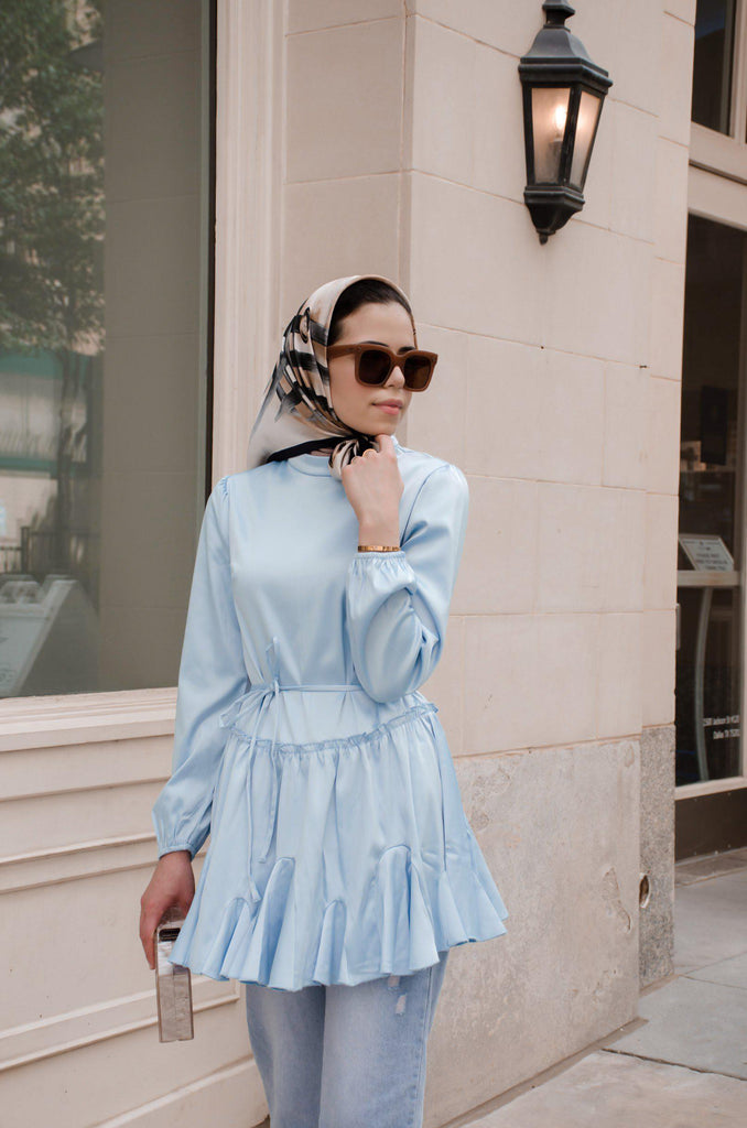 Cinderella Satin Tunic - Powdery Blue SALE-Niswa Fashion